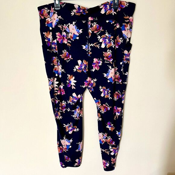 J. Jill Fit High-Rise Performance Leggings Navy Blue Hazy Blooms 2X Gym Workout - Picture 1 of 6